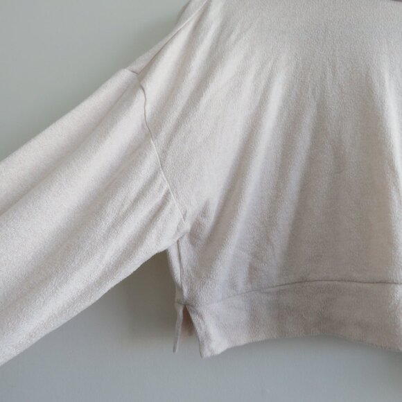 QUINCE Brushed Lounge Cropped Pullover Hoodie in Heather Oatmeal Lounge - Size S - Picture 7 of 15